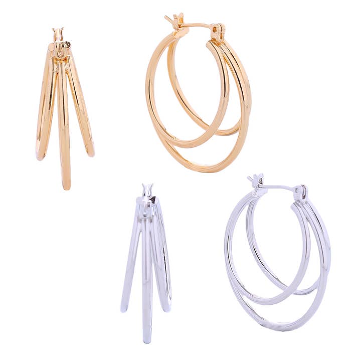 Orecchini a cerchio a strati immersi in oro 14 carati per la vendita all'ingrosso da parte di Fashion City