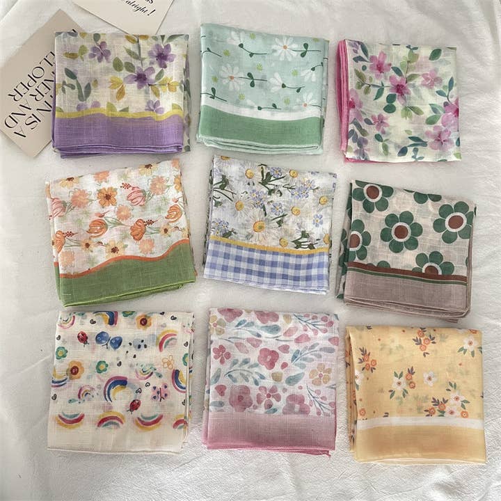 pinkblu02 – wholesale Halsduk - Dam – Sommar Dammode Bomull Linne Blommig Sjal17