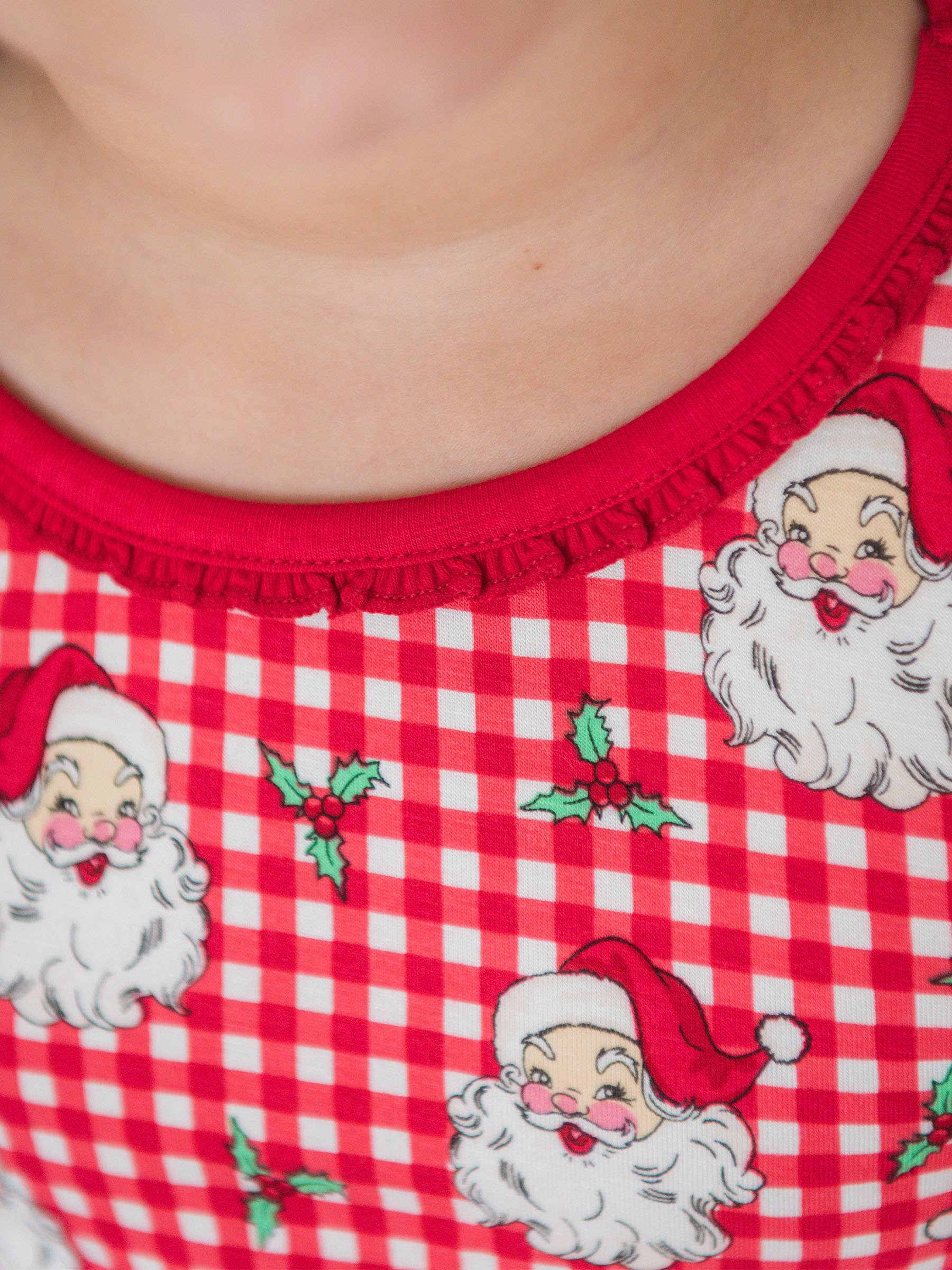 SoftSnooze™ Girls Bamboo Viscose Red Dear Santa Ruffle Long Sleeve Pajama Set for wholesale on Faire1