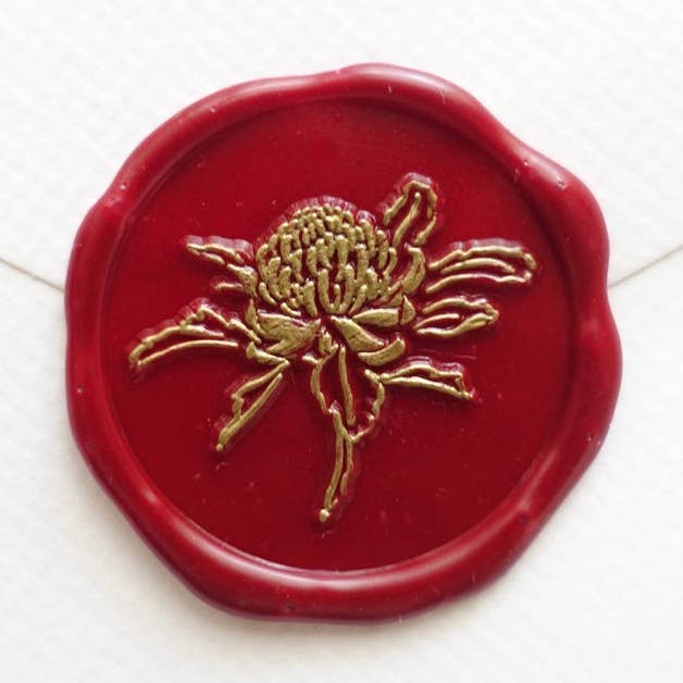 Tampon à cire Waratah en forme de fleur, kit de scellage à la cire ou tête de tampon pour la vente par Fiona Ariva