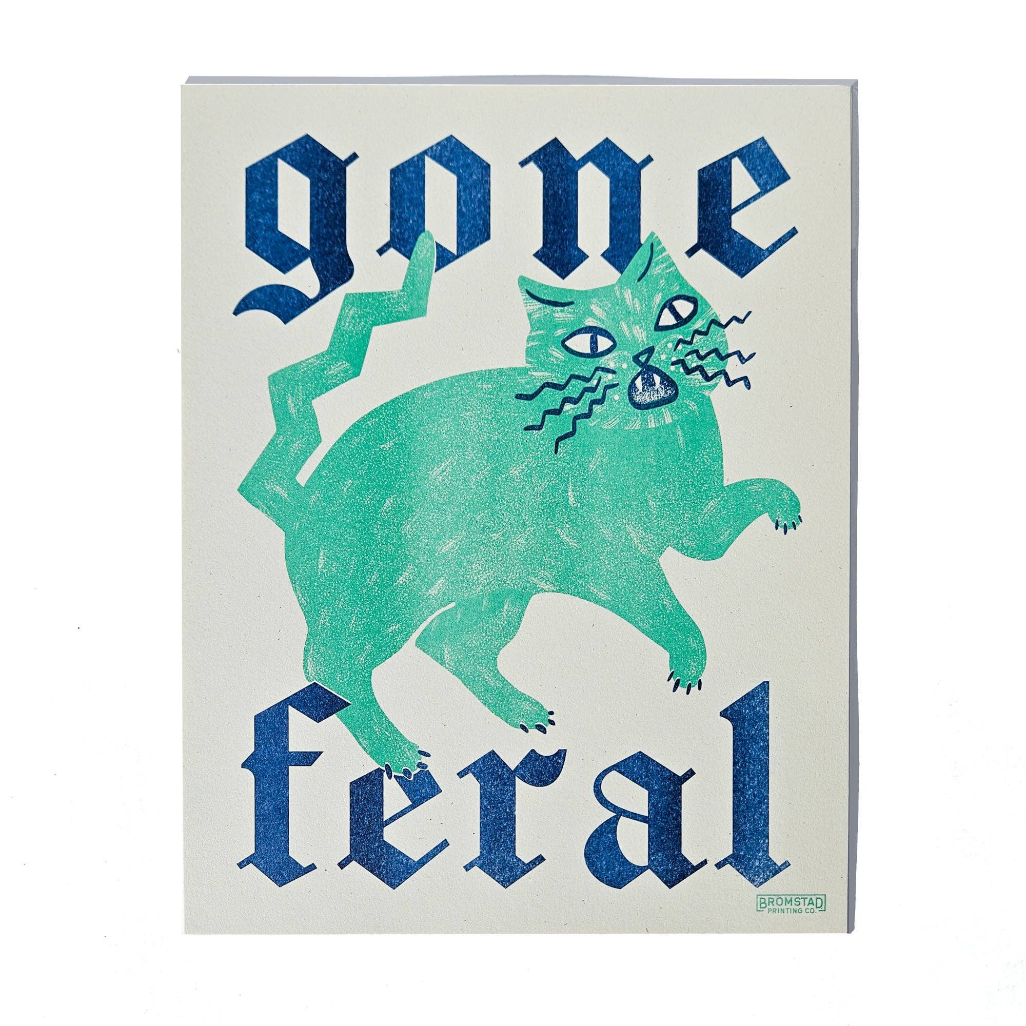 Bromstad Printing Co. - Wholesale Art Print - Gone Feral Cat - Risograph Print1