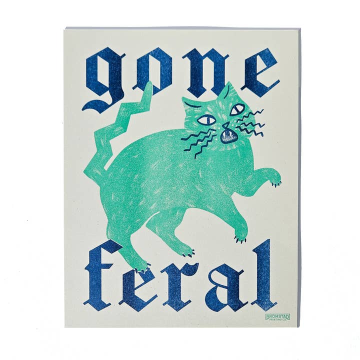 Bromstad Printing Co. - Wholesale Art Print - Gone Feral Cat - Risograph Print1