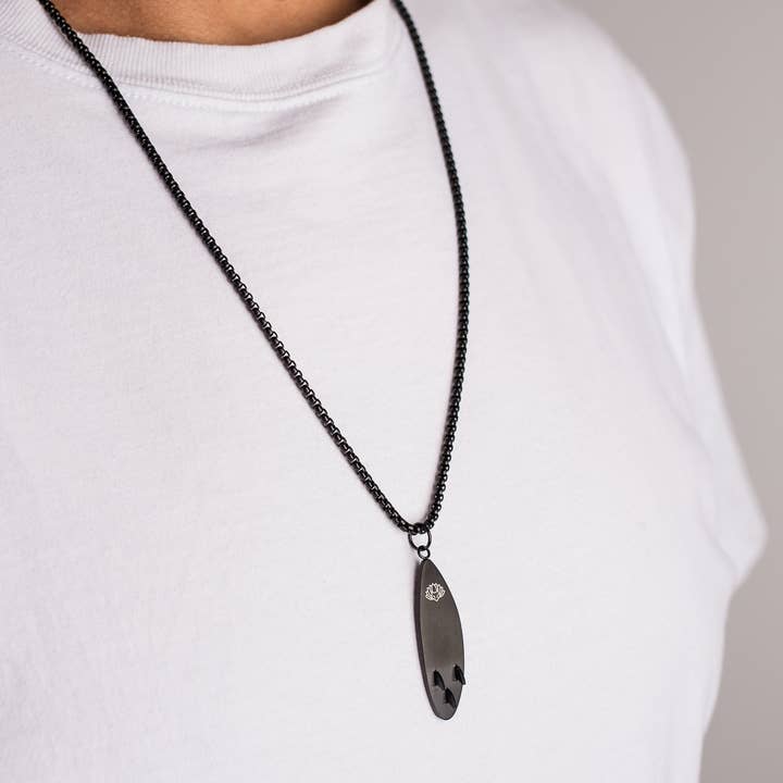 Blackskies - Wholesale Pendant/Charm Necklace - Nalu Surf Board Pendant / Necklace Matte Black 70 cm3