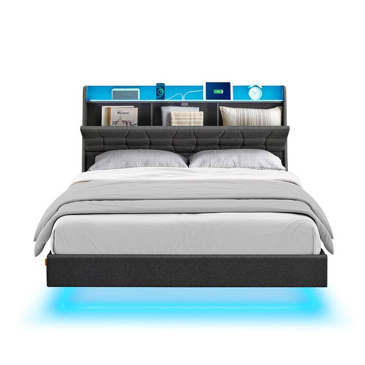 Armação de cama flutuante Queen Size com luzes LED 1 por atacado de Greenwestons