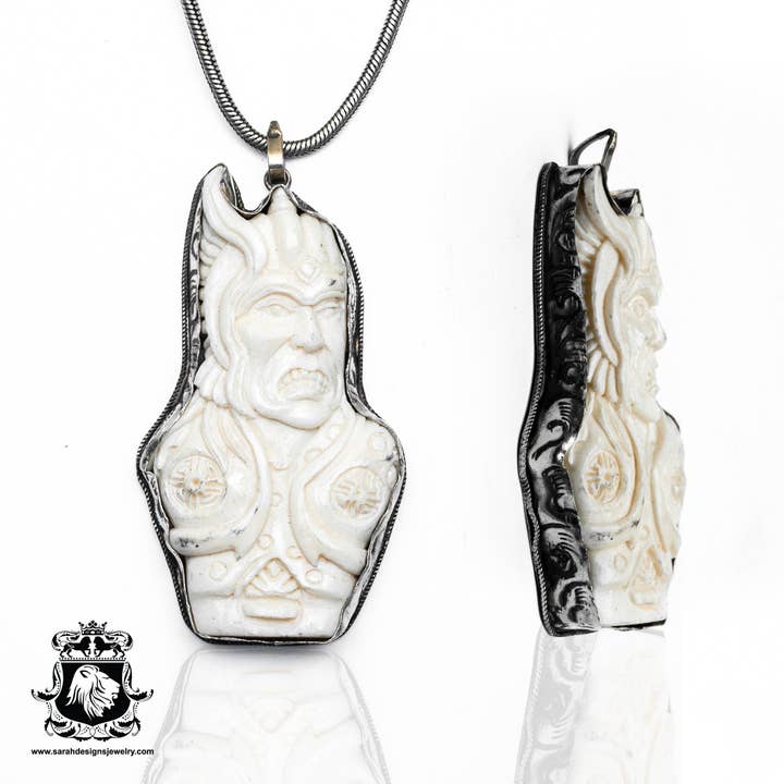 Thor Viking Carving Silver Pendant & Chain N292 for wholesale by SARAH DESIGNS JEWELRY