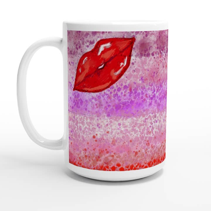 Lipstick design 15oz keramische mok voor wholesale door Winta Dai Art