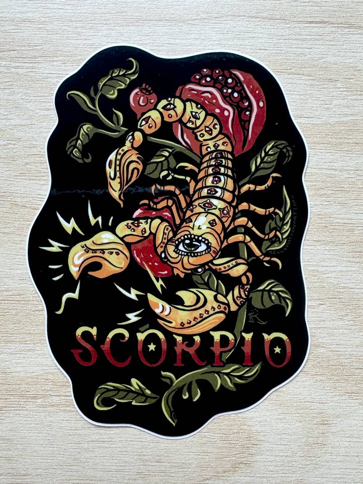Adesivo Scorpione, Design Zodiacale Melograno per la vendita all'ingrosso da parte di Secret Creatures