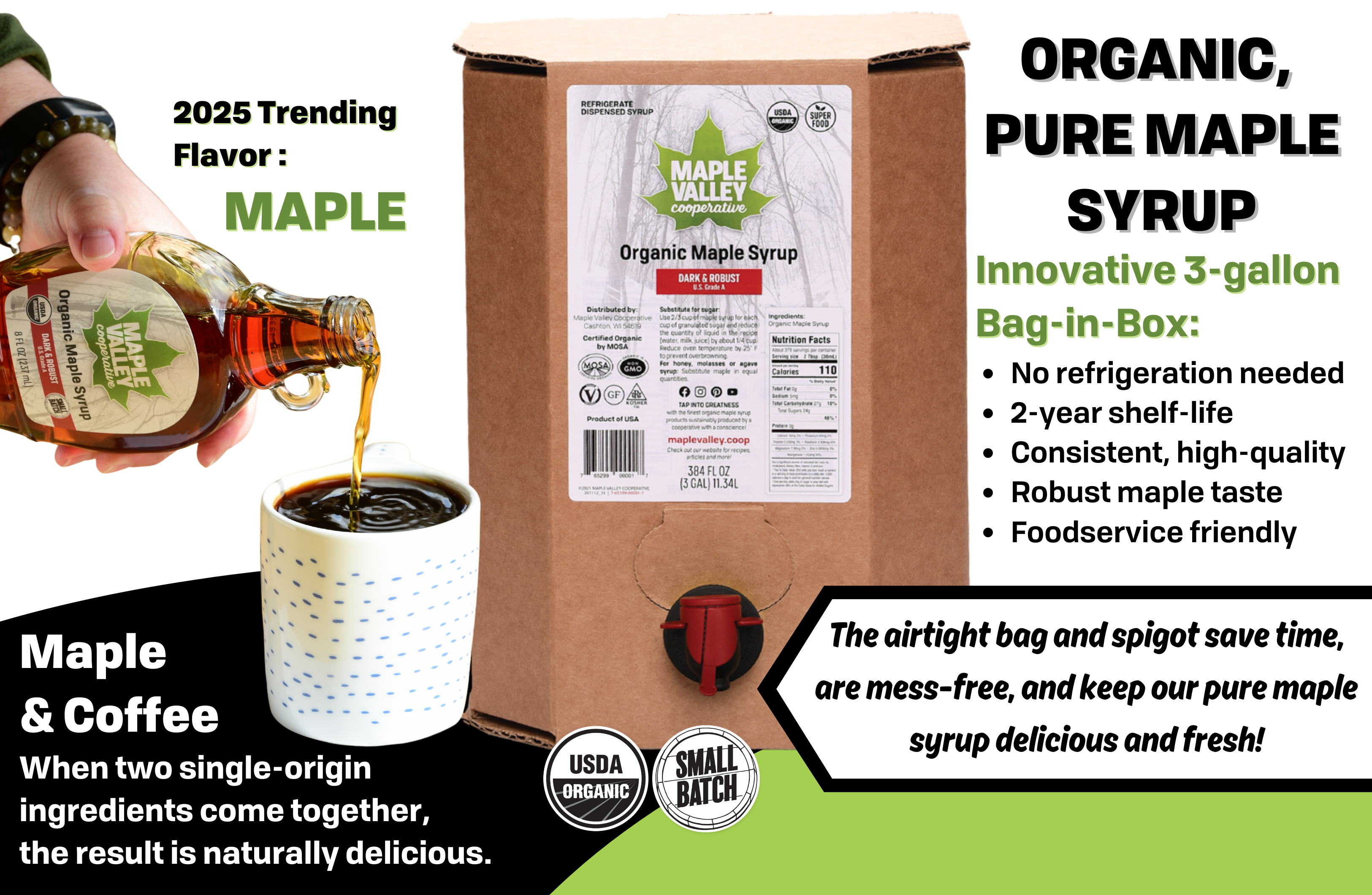 Maple Valley Cooperative - Wholesale Maple Syrup - Maple Syrup Organic Dark & Robust 3 Gallon Bag in Box6