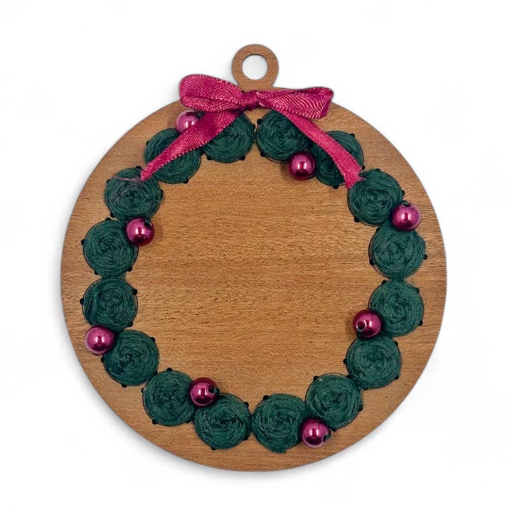 Rose Wreath Ornament for wholesale by Sew Festive Embroidery Co.
