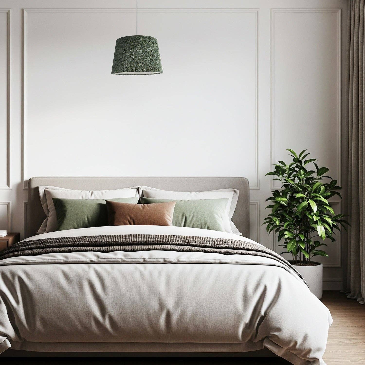 Happy Homewares – wholesale Lampshade – Forest and Sage Green Textured Wool Fabric Lamp Shade with Cream Inner6