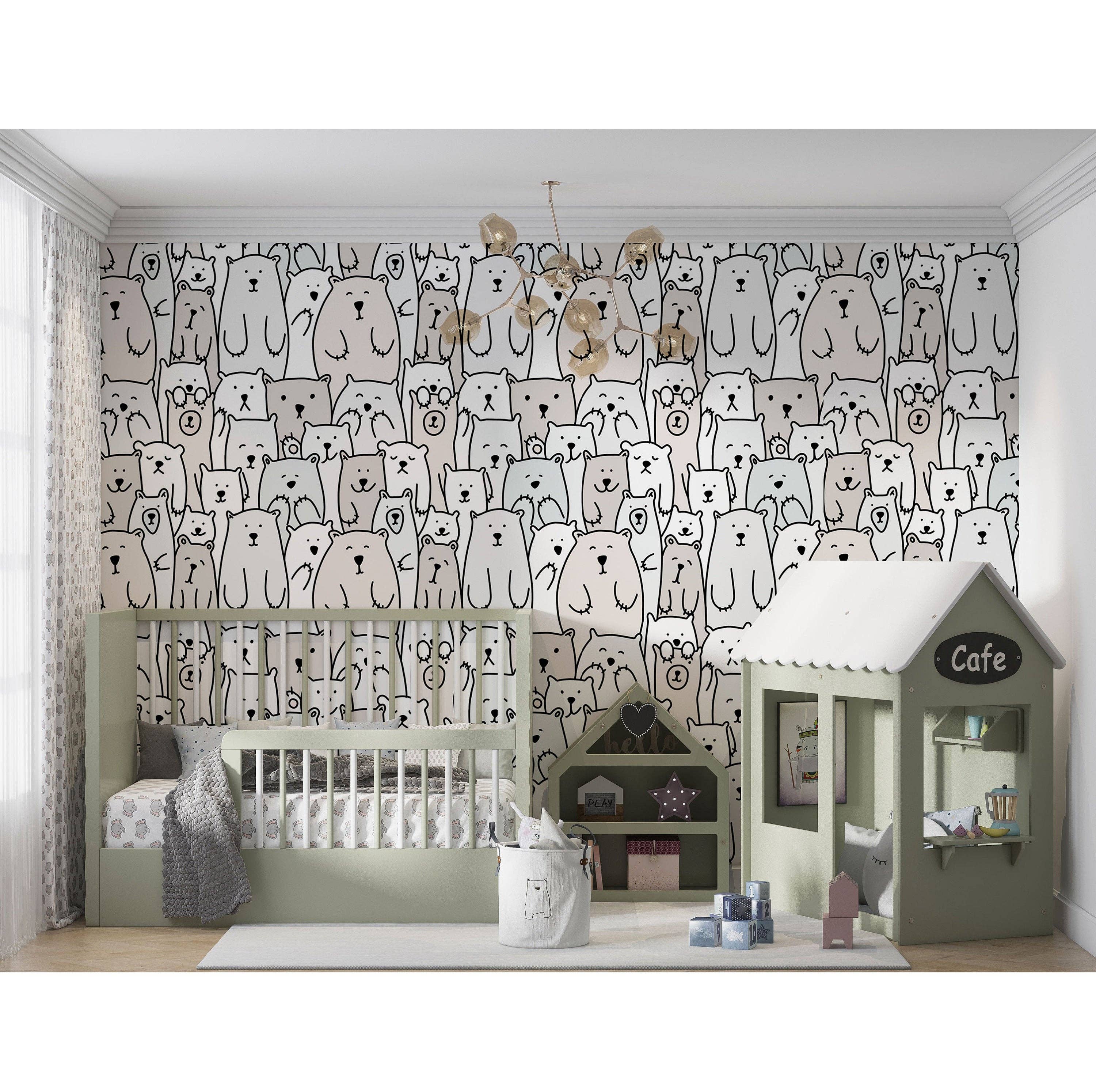 Hello Beautiful Designs – wholesale Wallpaper – Boho Bear Wallpaper Boho Kids Room Decor Neutral Nursery Boho Decor Boho Wallpaper Teddy Bear Boho Children Room Boho Minimal Bear Wallpaper2