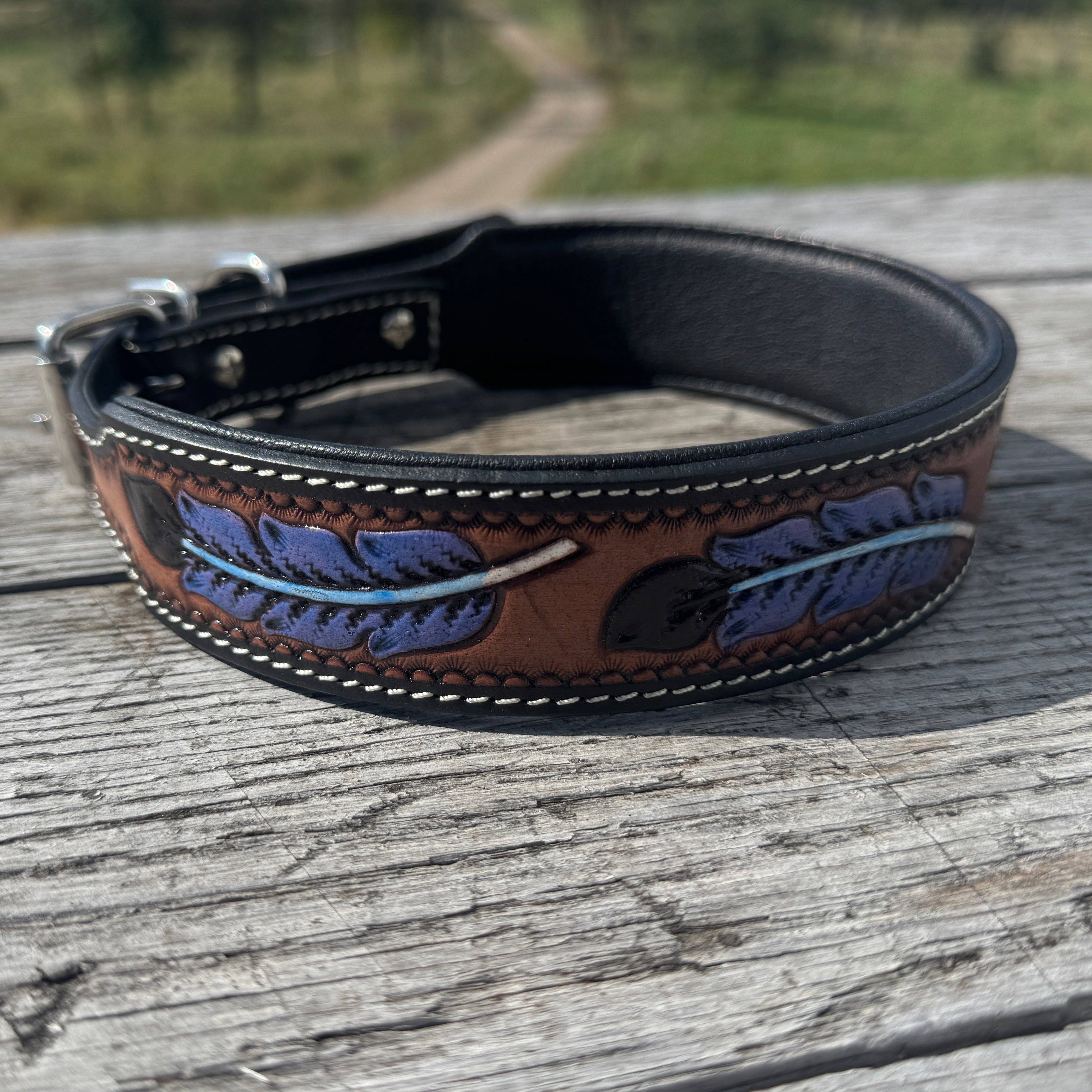 Double B Wild Rags - Wholesale Pet Collar - Dog - Western leather dog collar tooled or beaded details skull sunflower feather rhinestone by Double B Wild Rags8