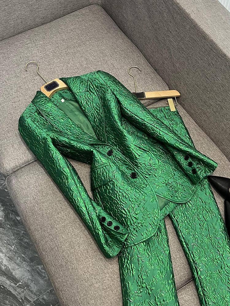 Verde Completo elegante verde con giacca ricamata 3D e pantaloni in vendita all'ingrosso su Faire2