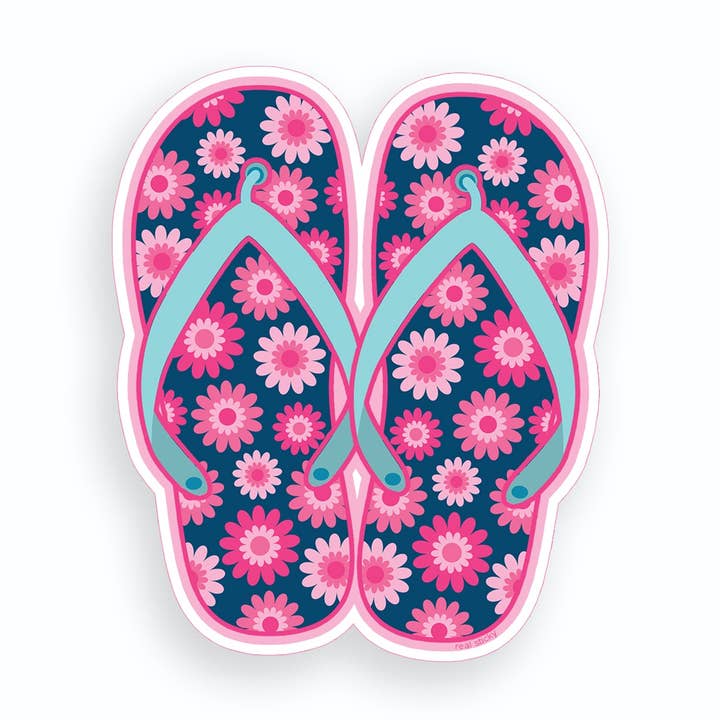 Blue with Pink Flower Flip Flop Sticker for wholesale by Real Sticky