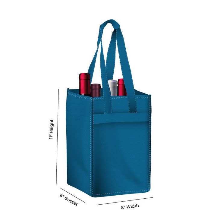 Non Woven Totes - Wholesale Wine Tote - Reusable 4-Bottle Wine Tote Bag-8x11x8 with Bottom Gusset | Custom Printed Wine Totes22