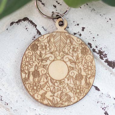 Floral Keychain, Wooden Keychain, Flower Key Ring, Plant Lady Gift Idea for wholesale by The McGarvey Workshop