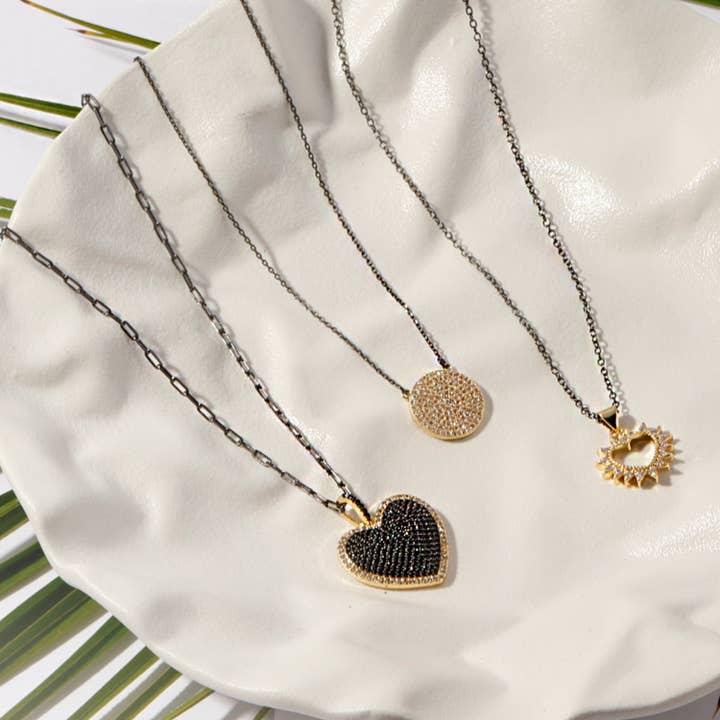 Splendid Iris - Wholesale Pendant/Charm Necklace - Two-Tone Heart Pendant On Paperclip Chain