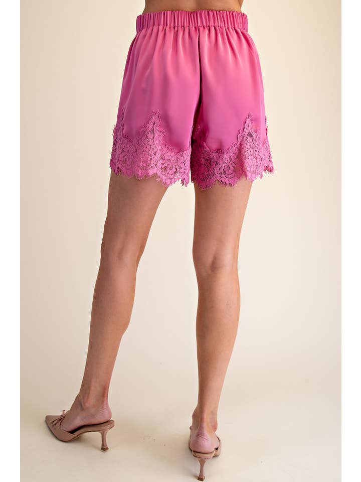 Glam - Wholesale Shorts - Women's - Satin Short With Lace Trim Detail Short20