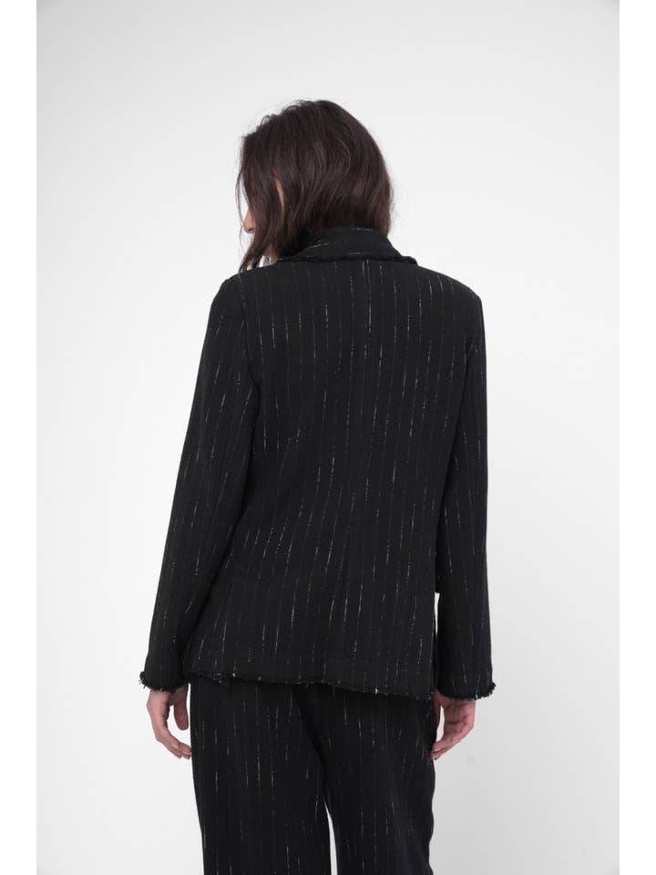 Black Raw Edge Striped Blazer Jacket for wholesale on Faire5