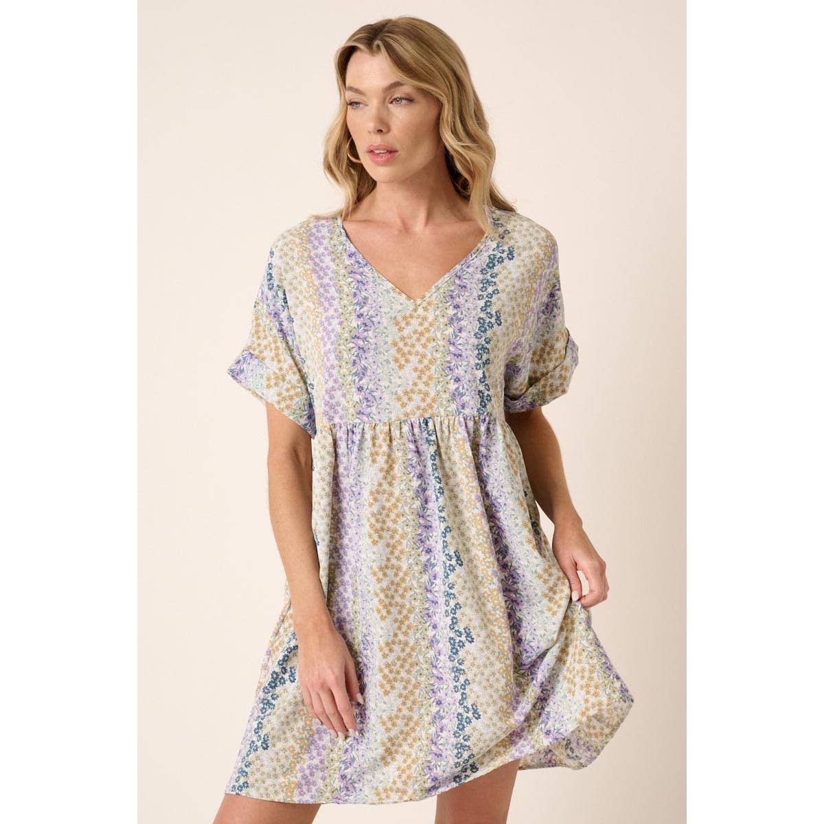 mittoshop - Wholesale Dress - Women's - FLOWER PRINT V NECK BABYDOLL MINI DRESS10