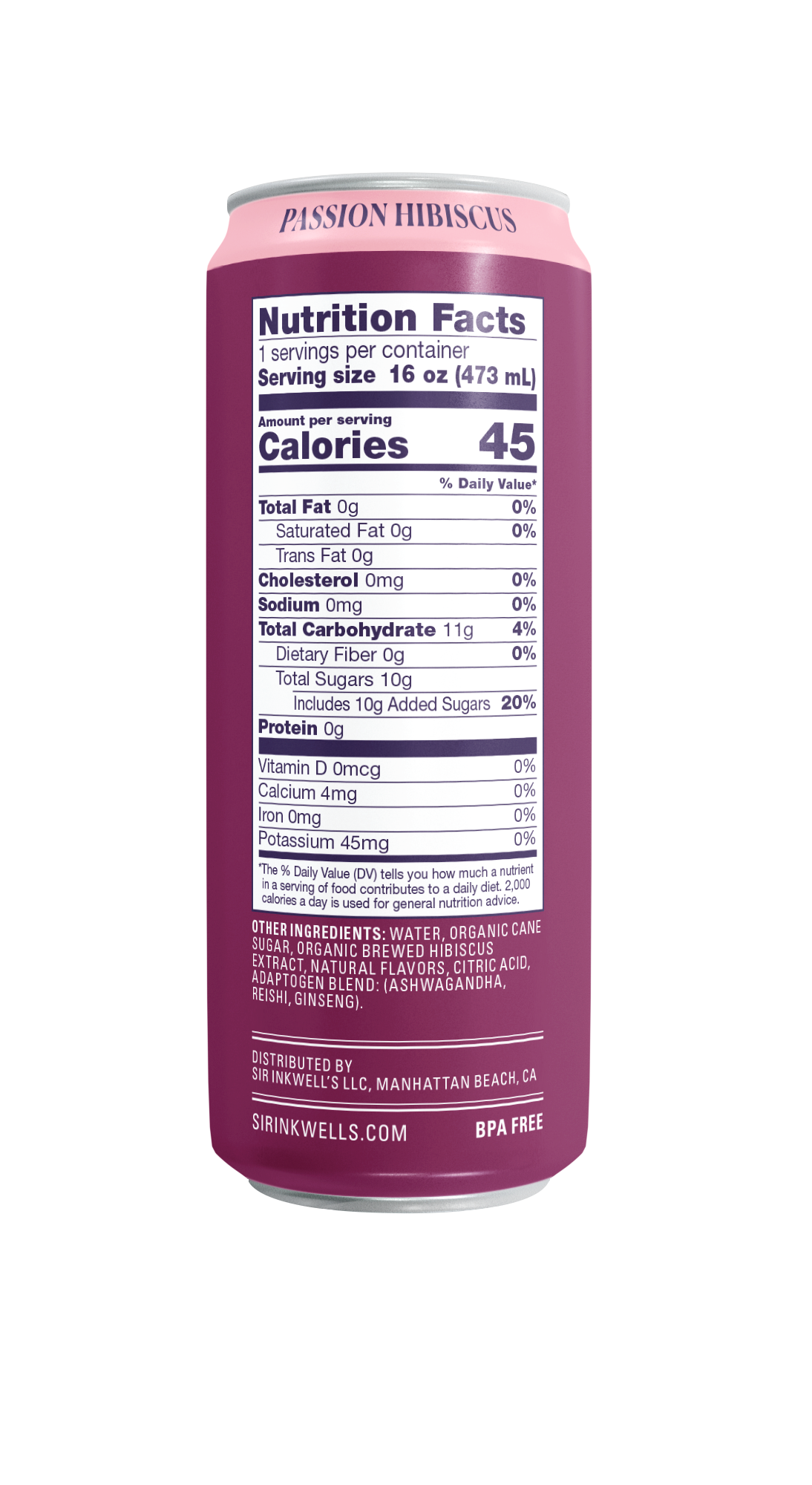 Sir Inkwell's Health Curiosities - Wholesale Health/Detox Tea - Adaptogen Infused Passion Hibiscus Herbal Tea (12 Cans)1