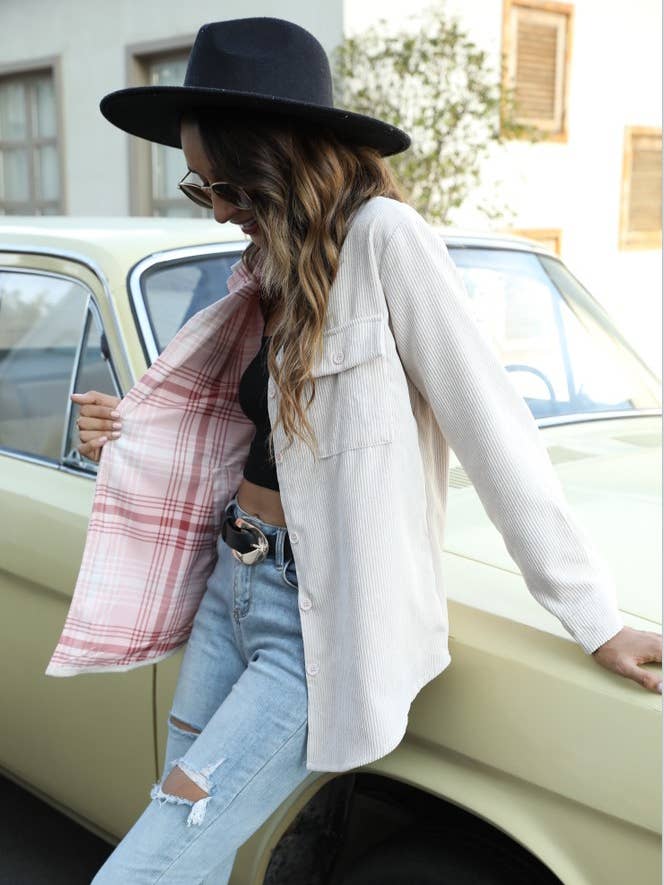 Hope & Sunshine - Wholesale Shirt Jacket/Shacket - Women's - Reversible Ribbed Plaid Shacket1