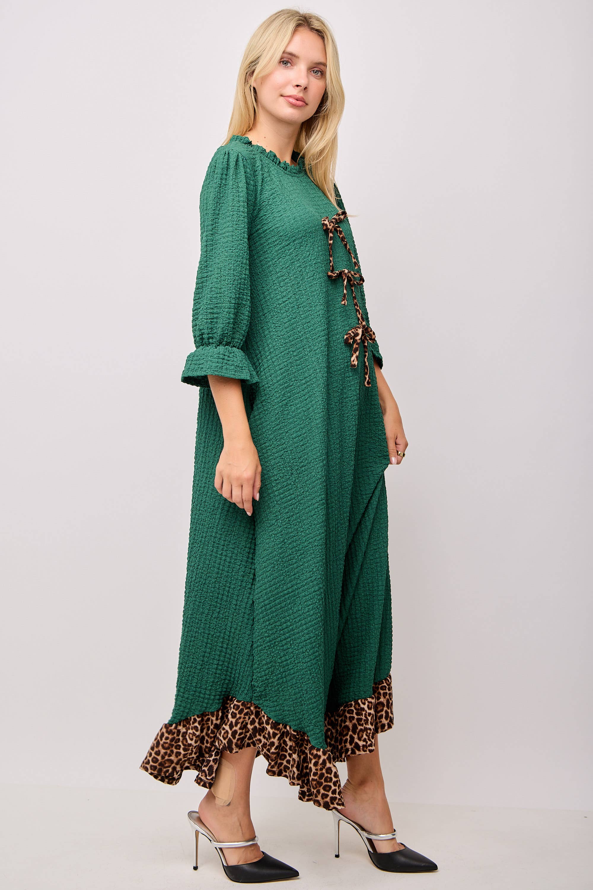 Celeste Clothing - Wholesale Dress - Women's - WOMEN'S PLUS SIZE  MAXI DRESS -LEOPARD CONTRAST AND BOWS 7