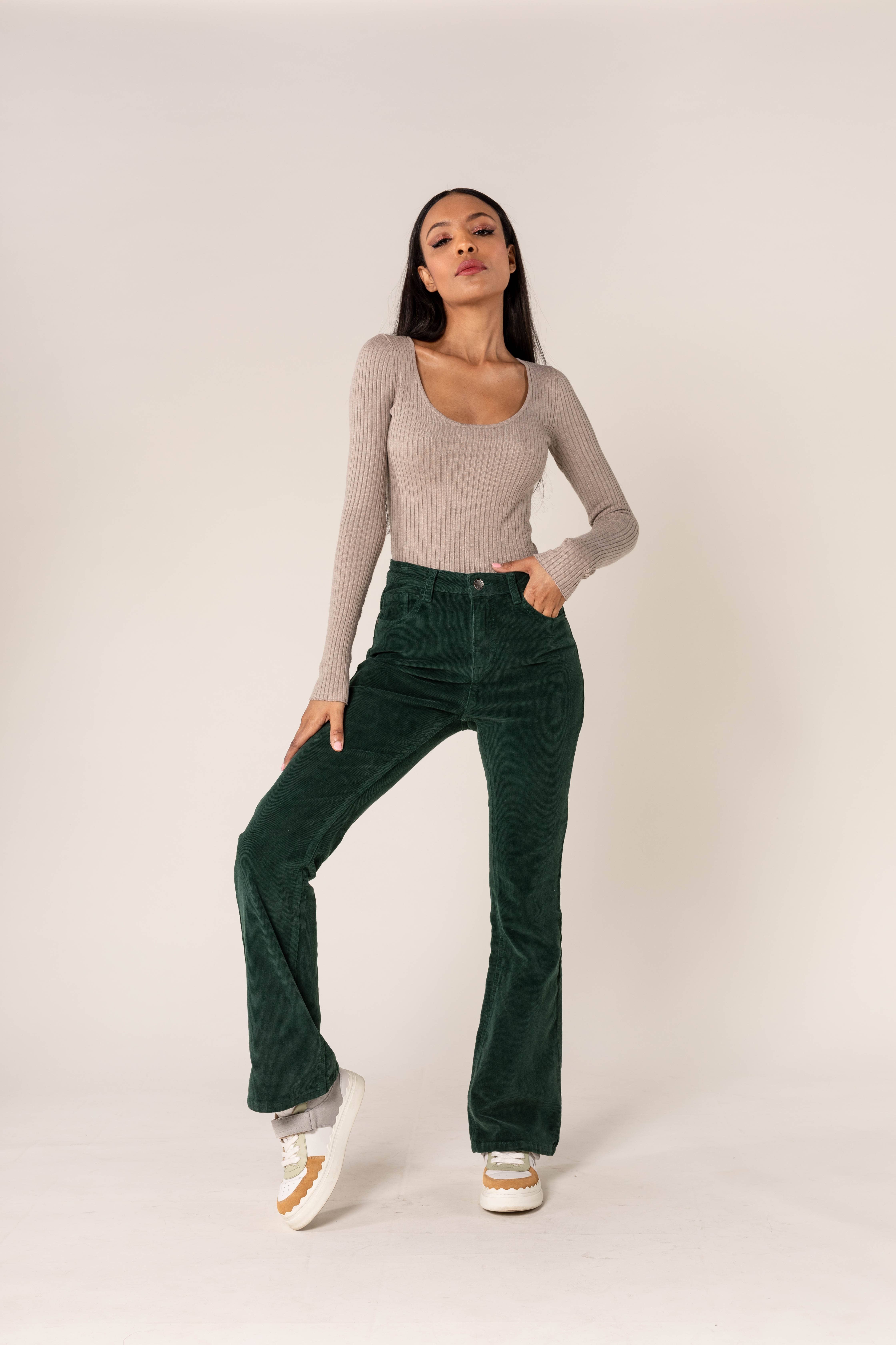 Nina Carter - Wholesale Pants - Women's - Bootcut High Waist Corduroy Back to School J22125