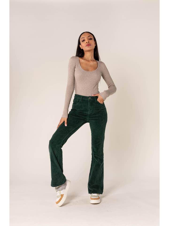 Nina Carter - Wholesale Pants - Women's - Bootcut High Waist Corduroy Back to School J22125