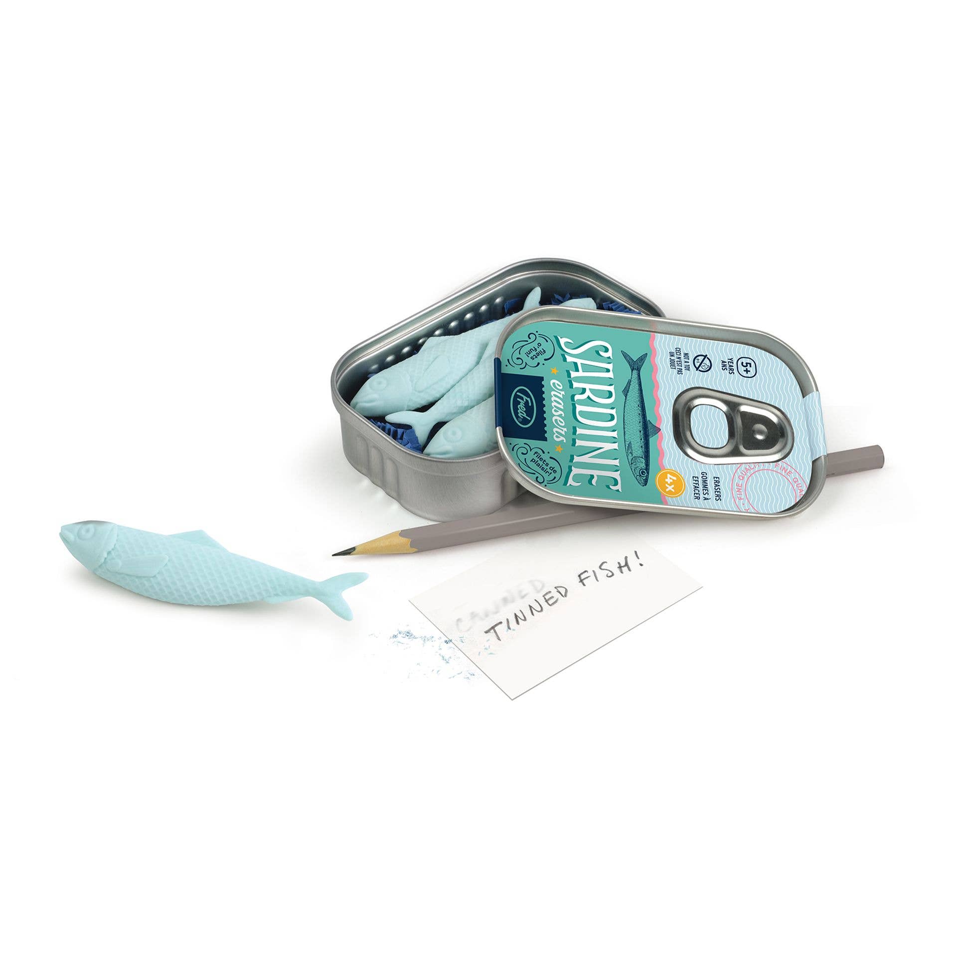 WIDDOP and Co. – Großhandel Lernkarten – Kind & Baby – Fred Sardinen-Radiergummis – Dose mit 4 Stück2