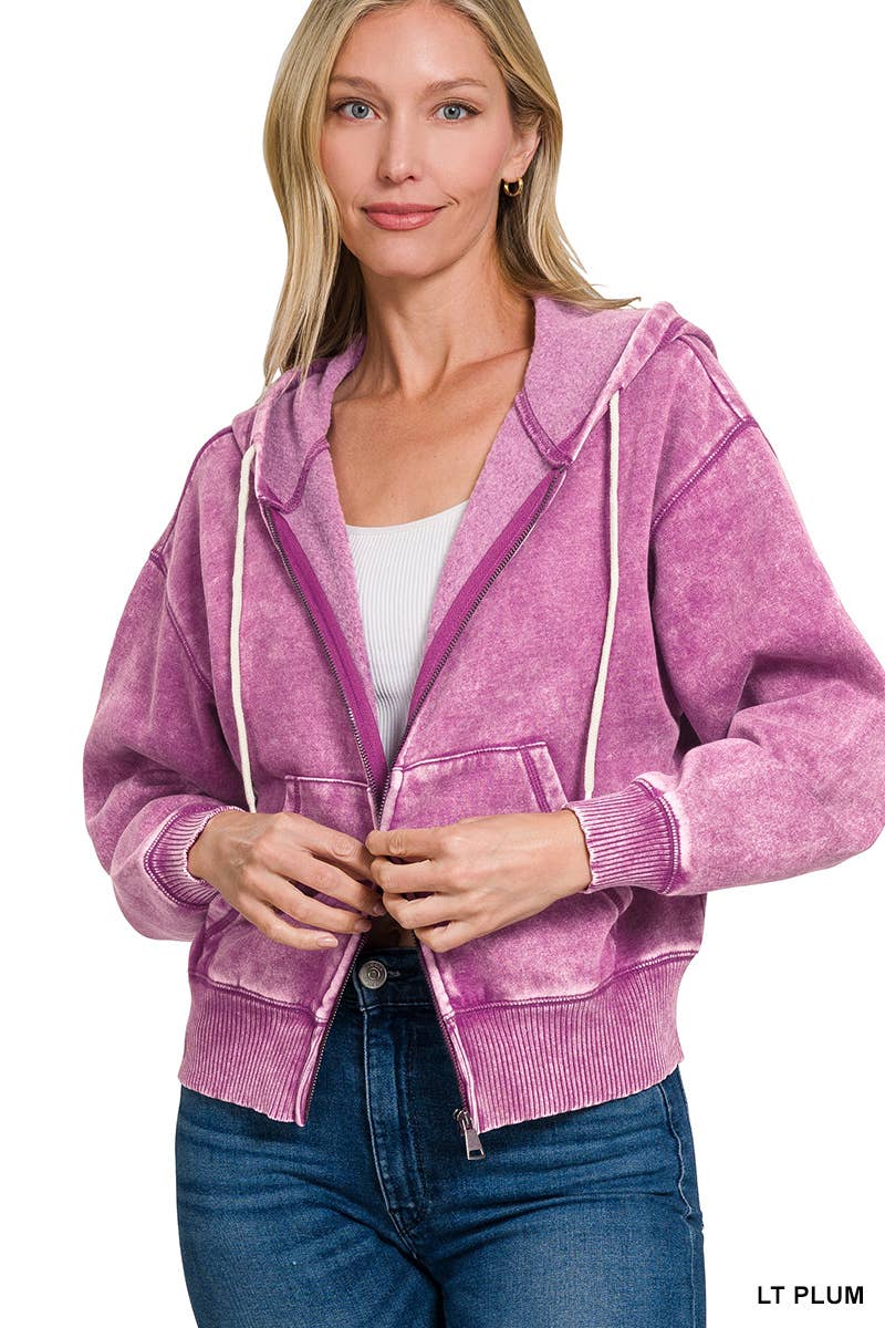 42POPS - Vente Sweat à capuche – femme - ..SI-25313 Sweat à capuche zippé court en molleton délavé à l'acide11