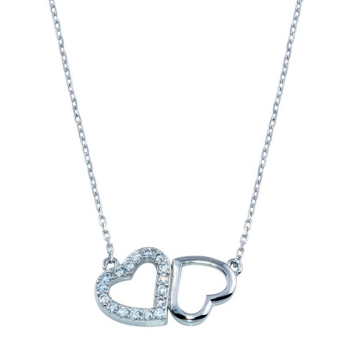 Rhodium Plated CZ Twin Hearts Necklace - BGP01399CFJ for wholesale by Custom Fashion Jewels