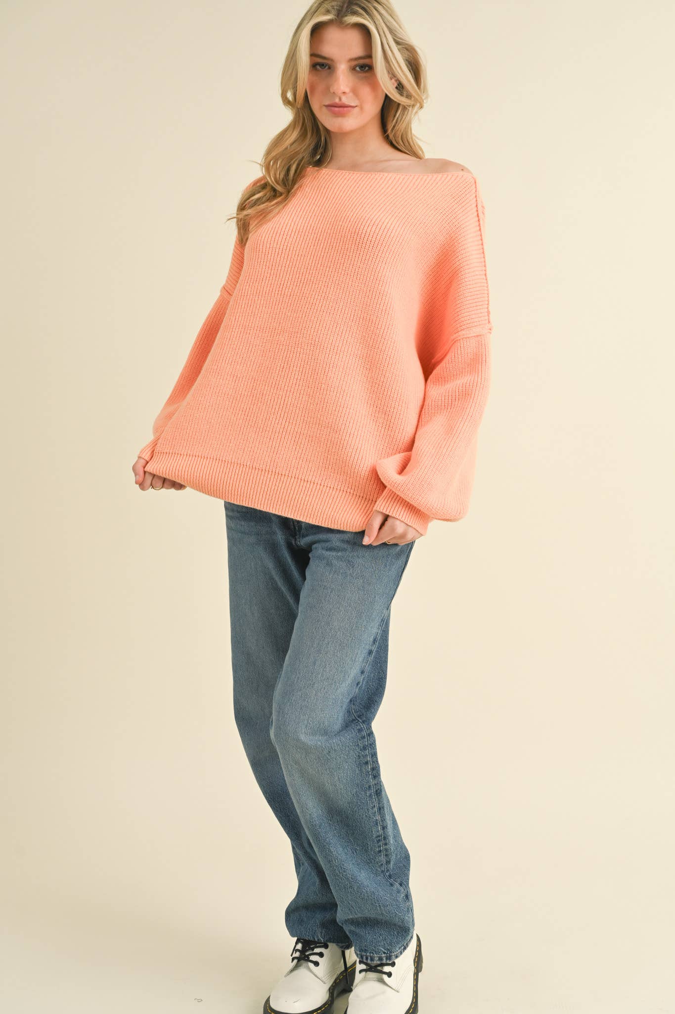 &MERCI - Wholesale Knit Sweater - Women's - BOAT NECK BUBBLE SLEEVE SWEATER MSW814722