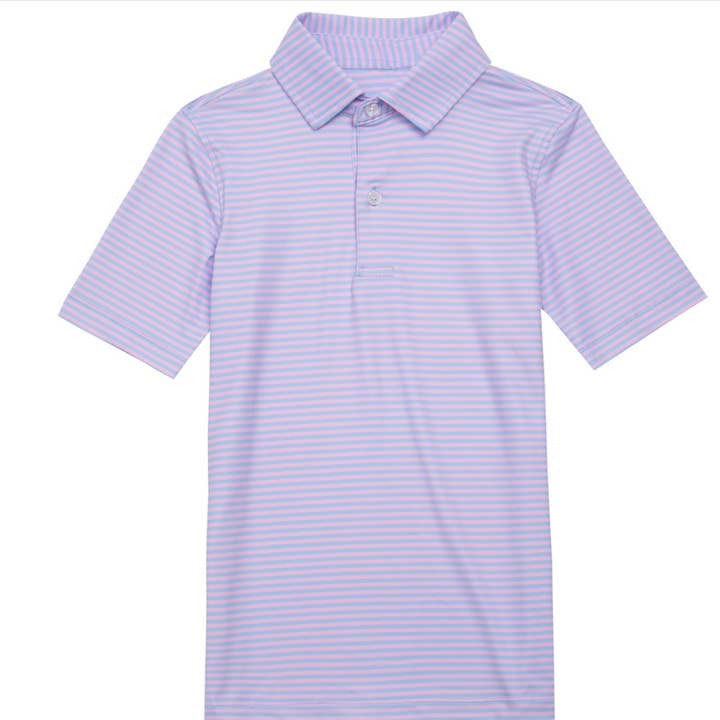 Polo à rayures rose et bleu clair pour enfants pour la vente par Meripex Apparel