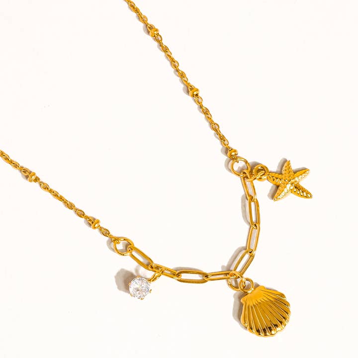 Roshell 18K Gold Non-Tarnish Shell and Start Necklace for wholesale on Faire