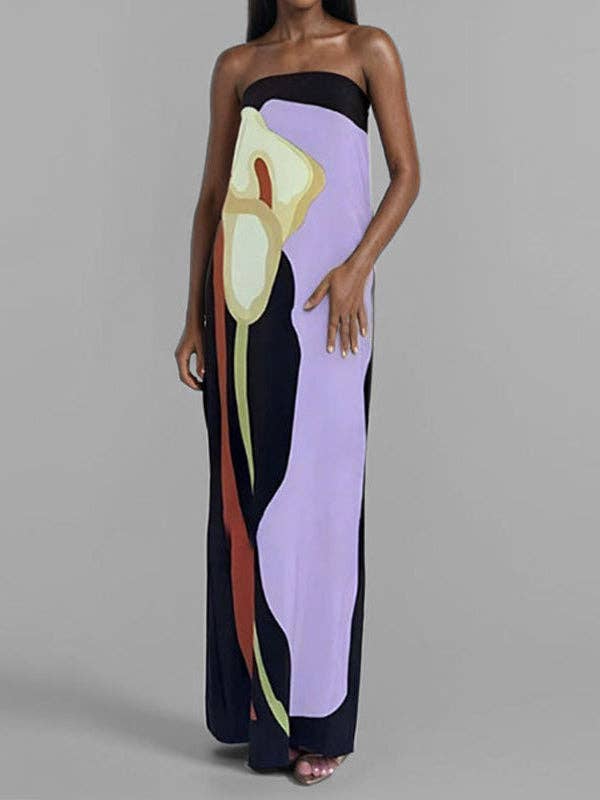 Sheer Trend - Wholesale Dress - Women's - Loose Plus Size Printed Split-Joint Tube Maxi Dresses