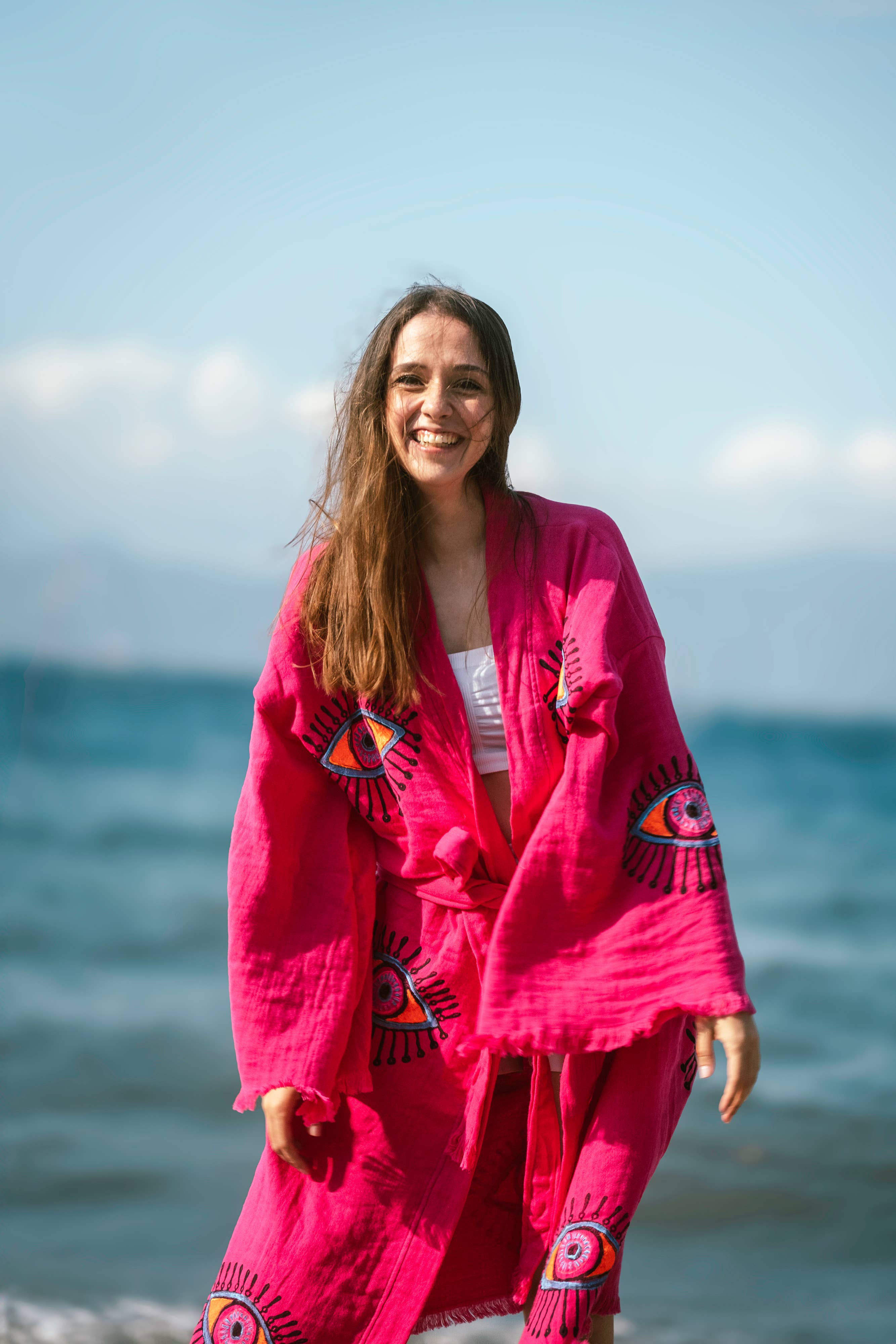 Moa – Kaftan - Mulher por atacado – Robe Evil Eye Rosa3