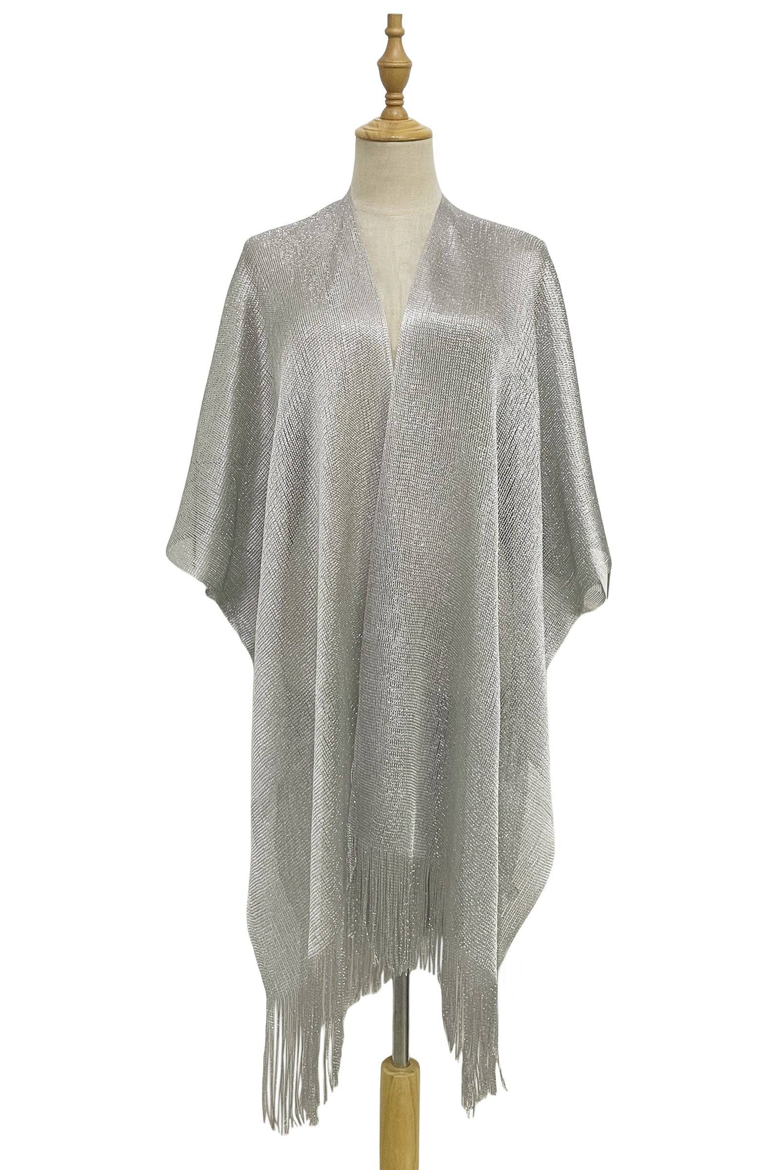 Fashion Scarf World – wholesale Swim cover-up – Women’s – Metallic Thread Tassel Edge Kimono / Coverup11