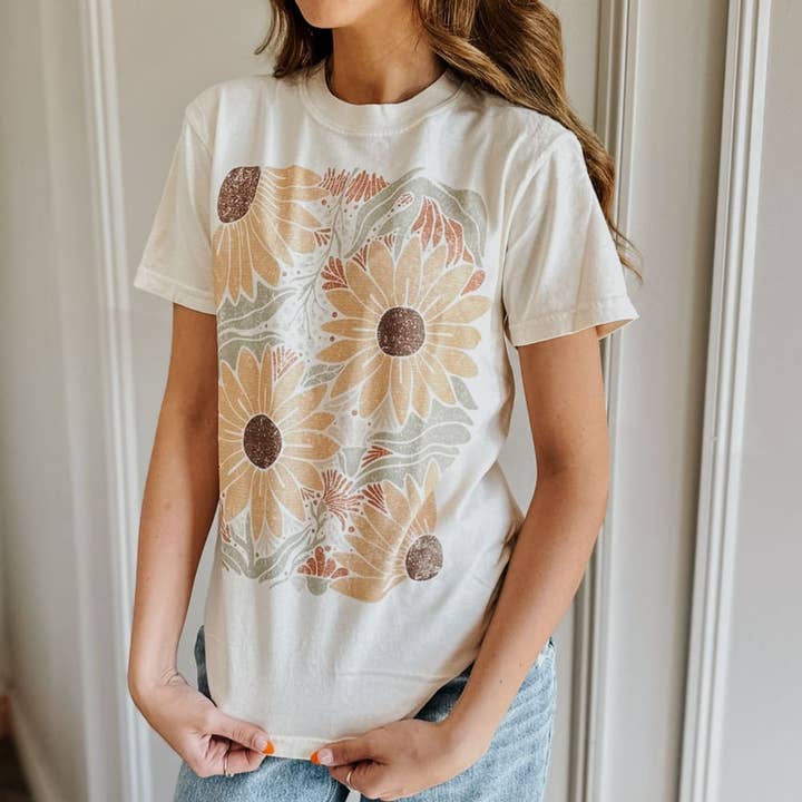 Ivory Sunflowers Tee for wholesale on Faire