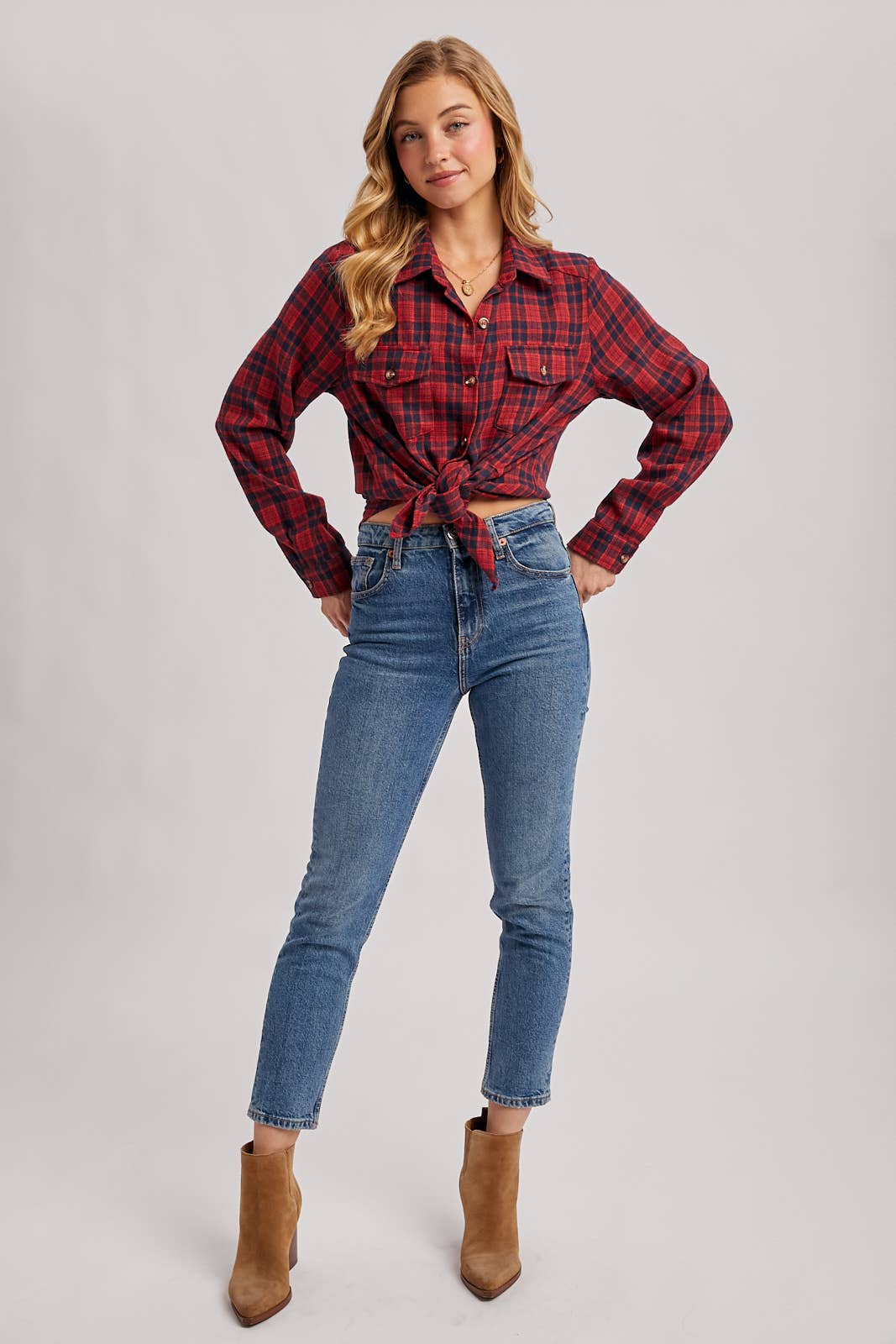 Bluivy - Wholesale Shirt - Women's - BUTTON DOWN PLAID SHIRT WITH POCKETS - 4TH OF JULY10