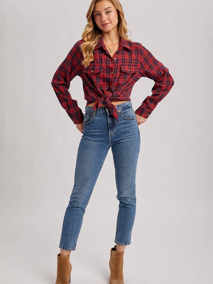 Bluivy - Wholesale Shirt - Women's - BUTTON DOWN PLAID SHIRT WITH POCKETS - 4TH OF JULY10