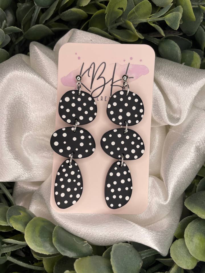 Black Dotted BOHO Dangle Clay Earrings for wholesale by KBH CREATIONS