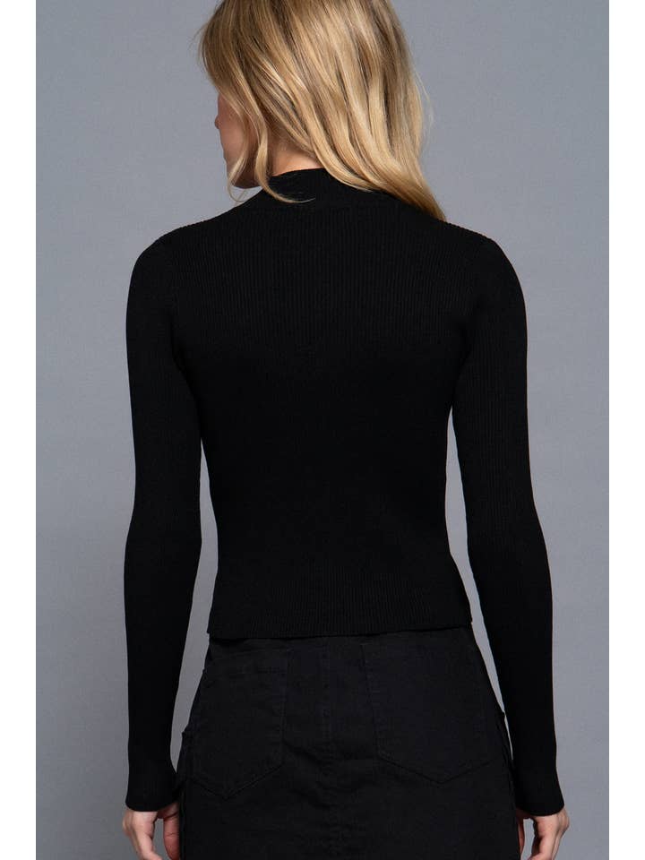 Active Basic | Active USA - Wholesale Knit Sweater - Women's - Long Sleeve With Two Way Open Zipper Detail Sweater7