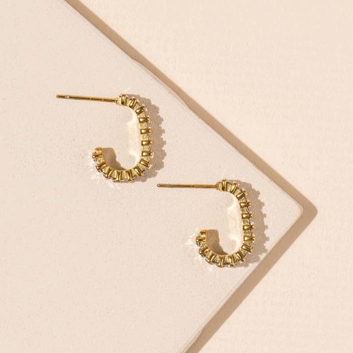Frem - Wholesale Hoop Earrings - 18K Gold Plated Clear Stone Stainless Earrings1