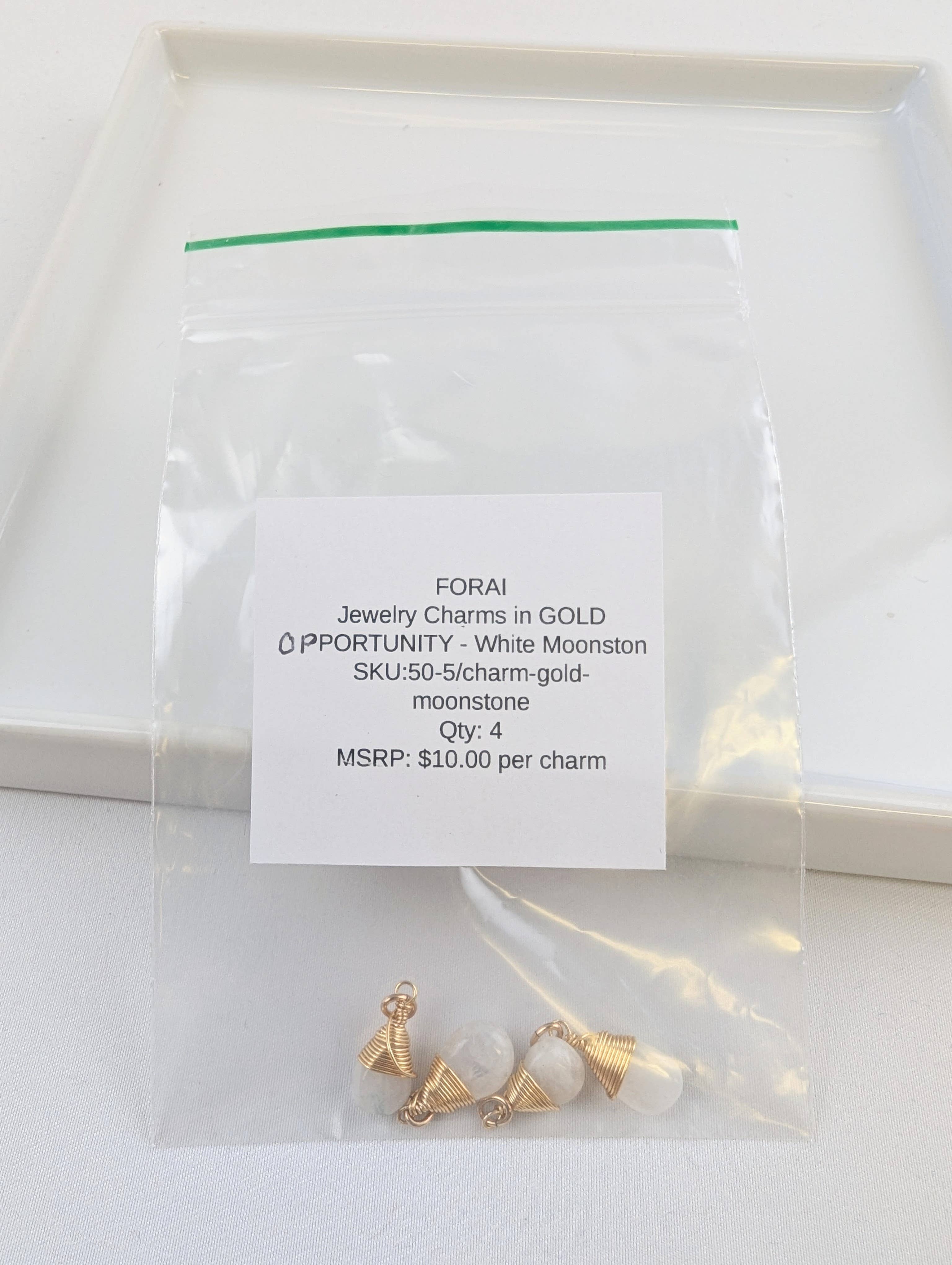 Forai - Wholesale Individual Charm/Pendant - Opportunity White Moonstone Charms in Gold - Pack of 41