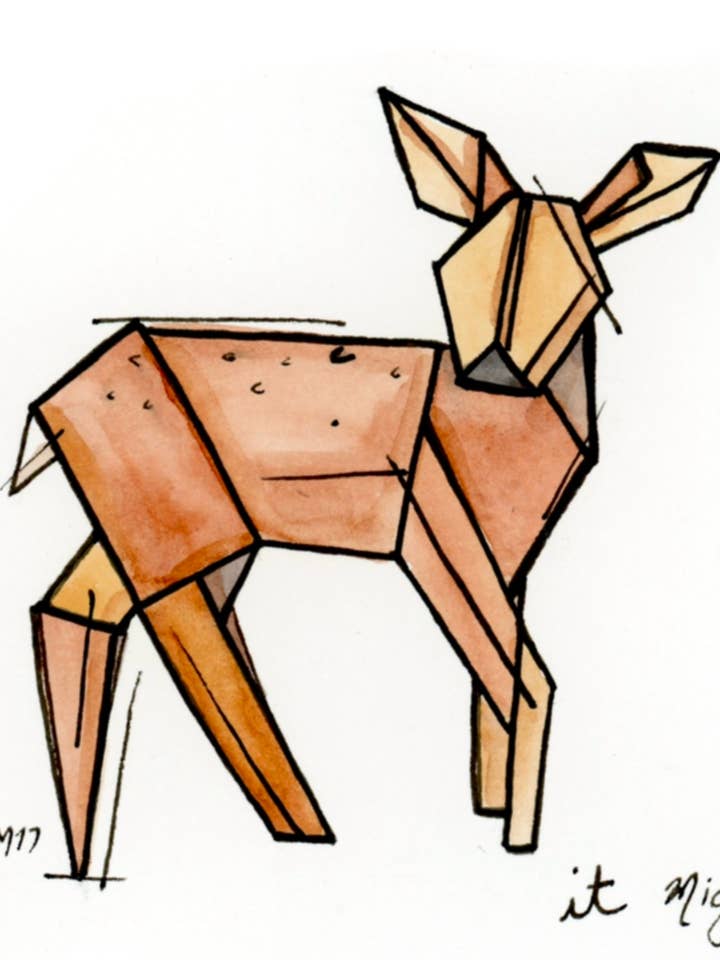 Aguarela Castanho Amargo Origami Baby Fawn 4x6 Impressão por atacado de Marissa Tawney Thaler Illustration