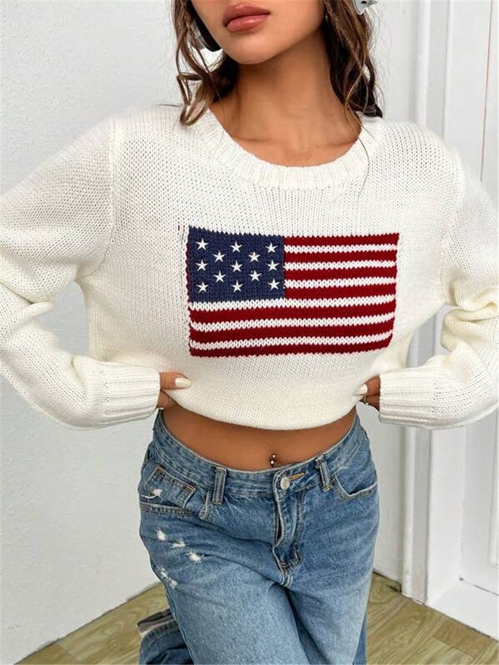 Rosa Clothing - Wholesale Knit Sweater - Women's - American Flag Knit Sweater