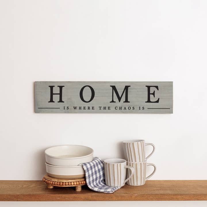 Home Is Where The Chaos Is Barn Wood Sign for wholesale by Rustic Marlin