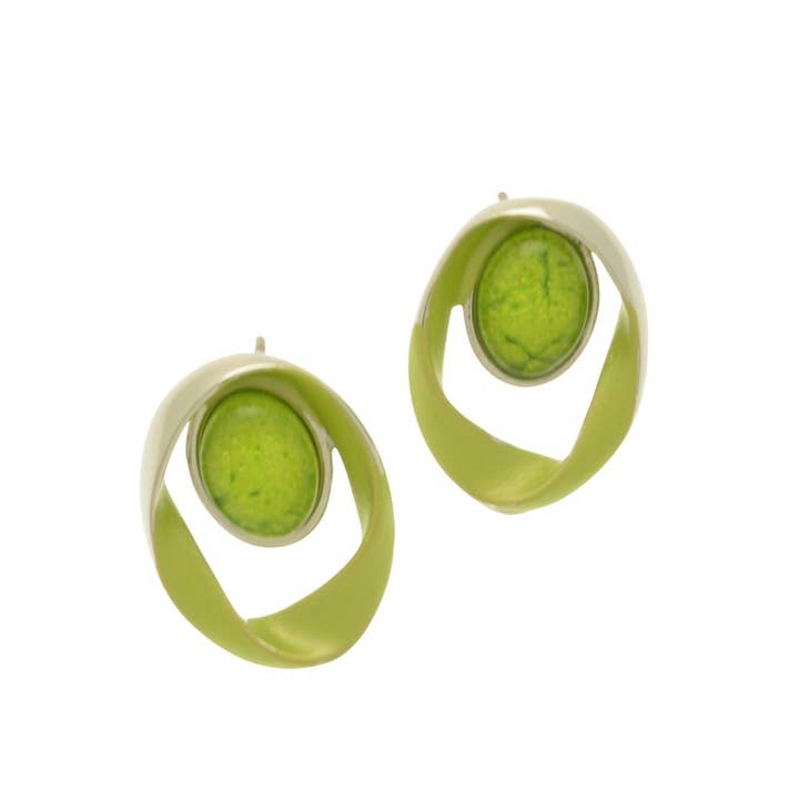 Lime Green Ribbon Earrings for wholesale by Miss Milly Limited