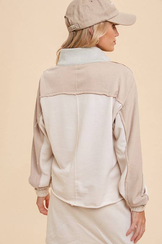 MINT ECRU COLOR BLOCK HALF ZIP UP PULLOVER for wholesale on Faire3